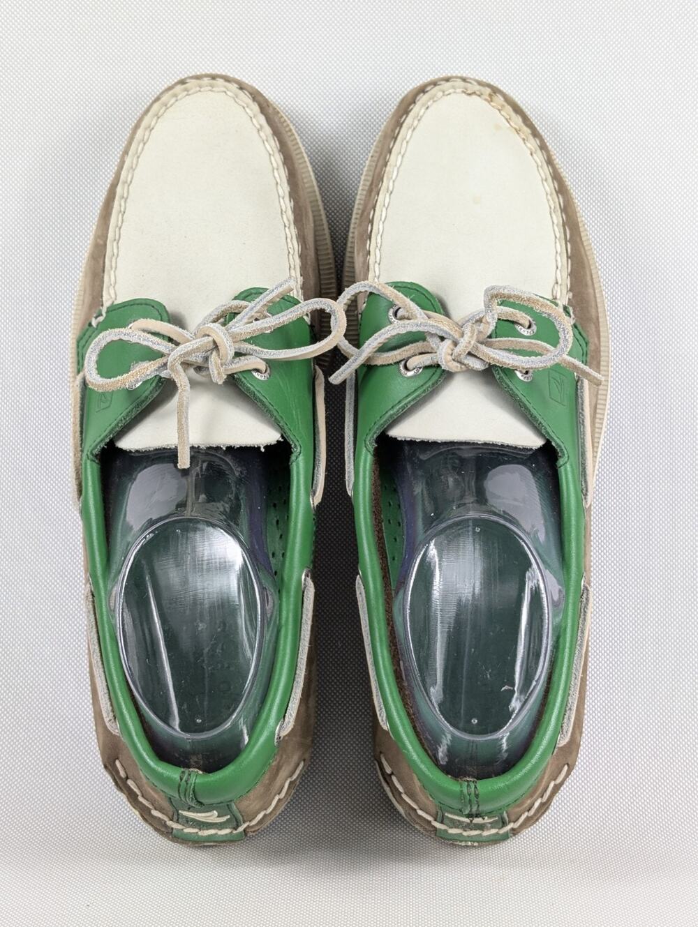 Sperry Top Sider Boat Shoes Mens Size 11M Green White Brown Leather Two Eyelet